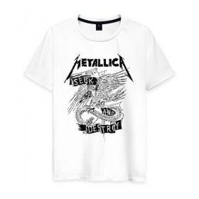 Мужская футболка хлопок с принтом Metallica в Санкт-Петербурге, 100% хлопок | прямой крой, круглый вырез горловины, длина до линии бедер, слегка спущенное плечо. | metalica | metallica | группа | джеймс хэтфилд | кирк хэмметт | ларс ульрих | метал | металика | металлика | миталика | музыка | роберт трухильо | рок | трэш | трэшметал | хард | хеви