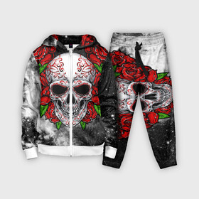 Детский костюм 3D с принтом Skull and Roses в Санкт-Петербурге,  |  | flowers | muertos | roses | skull | space | tribal | звезды | космос | лепестки | муэртос | розы | трайбл | цветы | череп