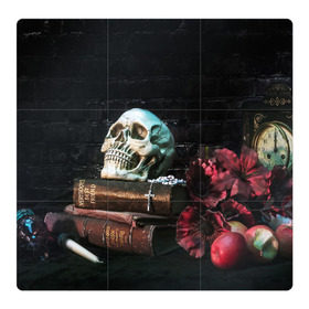 Магнитный плакат 3Х3 с принтом ГОТИКА в Санкт-Петербурге, Полимерный материал с магнитным слоем | 9 деталей размером 9*9 см | Тематика изображения на принте: abstract | abstraction | bones | fantasy | skull | голова | кости | скилет | череп