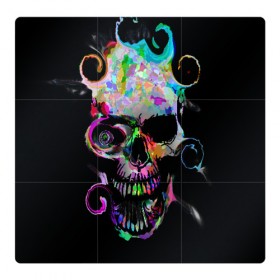 Магнитный плакат 3Х3 с принтом ЧЕРЕП В КРАССКАХ в Санкт-Петербурге, Полимерный материал с магнитным слоем | 9 деталей размером 9*9 см | abstract | abstraction | bones | fantasy | skull | голова | кости | скилет | череп