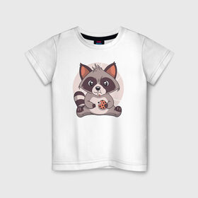 Детская футболка хлопок с принтом Милый Енот в Санкт-Петербурге, 100% хлопок | круглый вырез горловины, полуприлегающий силуэт, длина до линии бедер | Тематика изображения на принте: racoon | енот | енотик | еноты