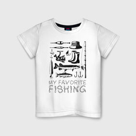 Детская футболка хлопок с принтом Моя любимая рыбалка в Санкт-Петербурге, 100% хлопок | круглый вырез горловины, полуприлегающий силуэт, длина до линии бедер | cap | coil | fishing | fishing line | float | hook | pike | spinning | spoon | trout | wellingtons | блесна | катушка | крючок | леска | поплавок | рыбалка | сапоги | спиннинг | форель | шляпа | щука