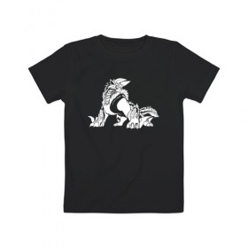 Детская футболка хлопок с принтом Monster Hunter: World в Санкт-Петербурге, 100% хлопок | круглый вырез горловины, полуприлегающий силуэт, длина до линии бедер | dragon | game | hunter | logo | monster | world | дракон | драконы | игра | монстр | монстры | охотник