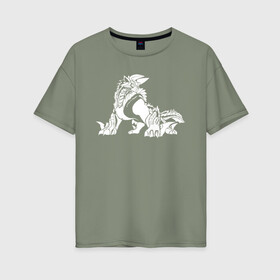 Женская футболка хлопок Oversize с принтом Monster Hunter: World в Санкт-Петербурге, 100% хлопок | свободный крой, круглый ворот, спущенный рукав, длина до линии бедер
 | dragon | game | hunter | logo | monster | world | дракон | драконы | игра | монстр | монстры | охотник