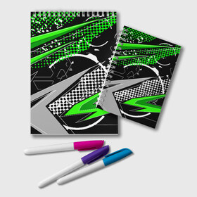 Блокнот с принтом Black and Green в Санкт-Петербурге, 100% бумага | 48 листов, плотность листов — 60 г/м2, плотность картонной обложки — 250 г/м2. Листы скреплены удобной пружинной спиралью. Цвет линий — светло-серый
 | texture | абстракция | граффити | краски | линии | текстура | уличный стиль | яркая