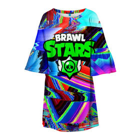 Детское платье 3D с принтом BRAWL STARS в Санкт-Петербурге, 100% полиэстер | прямой силуэт, чуть расширенный к низу. Круглая горловина, на рукавах — воланы | android | brawl stars | games | mobile game | stars | игры | мобильные игры