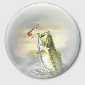 Значок с принтом Рыбалка в Санкт-Петербурге,  металл | круглая форма, металлическая застежка в виде булавки | Тематика изображения на принте: рыба | рыбак | рыбалка | снасти | увлечение | улов | хобби