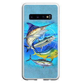 Чехол для Samsung Galaxy S10 с принтом Marlin and other fish в Санкт-Петербурге, Силикон | Область печати: задняя сторона чехла, без боковых панелей | Тематика изображения на принте: рыба | рыбак | рыбалка | снасти | увлечение | улов | хобби