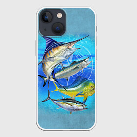 Чехол для iPhone 13 mini с принтом Marlin and other fish в Санкт-Петербурге,  |  | Тематика изображения на принте: рыба | рыбак | рыбалка | снасти | увлечение | улов | хобби