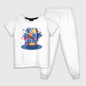 Детская пижама хлопок с принтом Trampoline aerobics в Санкт-Петербурге, 100% хлопок |  брюки и футболка прямого кроя, без карманов, на брюках мягкая резинка на поясе и по низу штанин
 | 