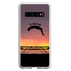 Чехол для Samsung Galaxy S10 с принтом Jumping в Санкт-Петербурге, Силикон | Область печати: задняя сторона чехла, без боковых панелей | aerobics | jumping | sport | trampoline | trampoline aerobics | trampoline jumping | trampoline sport | батут | батутисты | батутный спорт | спорт