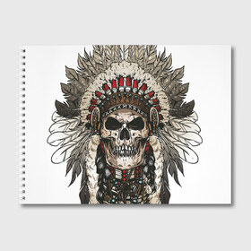 Альбом для рисования с принтом Leader of indian skeletons в Санкт-Петербурге, 100% бумага
 | матовая бумага, плотность 200 мг. | indian | skeleton | skull | иднейский | индеец | перья | скелет | череп | этника | этнический
