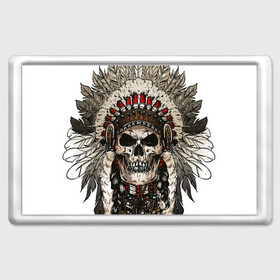 Магнит 45*70 с принтом Leader of indian skeletons в Санкт-Петербурге, Пластик | Размер: 78*52 мм; Размер печати: 70*45 | indian | skeleton | skull | иднейский | индеец | перья | скелет | череп | этника | этнический