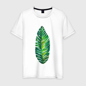 Мужская футболка хлопок с принтом Лист в Санкт-Петербурге, 100% хлопок | прямой крой, круглый вырез горловины, длина до линии бедер, слегка спущенное плечо. | лист | лист пальмы | минимализм | тропики