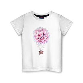 Детская футболка хлопок с принтом Воздушные Цветы в Санкт-Петербурге, 100% хлопок | круглый вырез горловины, полуприлегающий силуэт, длина до линии бедер | Тематика изображения на принте: воздушные цветы | воздушный шар | растение | цветы