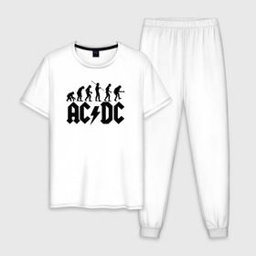 Мужская пижама хлопок с принтом AC/DC в Санкт-Петербурге, 100% хлопок | брюки и футболка прямого кроя, без карманов, на брюках мягкая резинка на поясе и по низу штанин
 | Тематика изображения на принте: ac dc | acdc | acdc ас дс | австралийская | ангус янг | асдс | блюз | группа | крис слэйд | метал | молния | музыка | певцы | рок | рок н ролл | стиви янг | хард | хардрок | эксл роуз