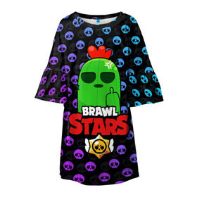 Детское платье 3D с принтом Brawl Stars в Санкт-Петербурге, 100% полиэстер | прямой силуэт, чуть расширенный к низу. Круглая горловина, на рукавах — воланы | brawl | brawl stars | stars | бравл | бравл старс | браво старс | игра | компьютерная | онлайн | старс