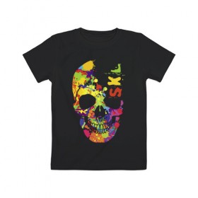 Детская футболка хлопок с принтом Color skull в Санкт-Петербурге, 100% хлопок | круглый вырез горловины, полуприлегающий силуэт, длина до линии бедер | 