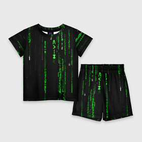 Детский костюм с шортами 3D с принтом МАТРИЦА КОДА в Санкт-Петербурге,  |  | hugo weaving | pc | the matrix | код | компьютеры | матрица | матрица 4 | программист | программный код | цифры