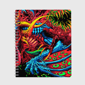 Тетрадь с принтом CS GO hyper beast skin в Санкт-Петербурге, 100% бумага | 48 листов, плотность листов — 60 г/м2, плотность картонной обложки — 250 г/м2. Листы скреплены сбоку удобной пружинной спиралью. Уголки страниц и обложки скругленные. Цвет линий — светло-серый
 | Тематика изображения на принте: awp | counter strike | cs go | cs go global offensive | hyper beast | skin cs | team cs | команды cs | скины оружия | скоростной зверь | хайпер бист