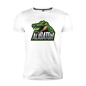 Мужская футболка премиум с принтом Alligator / Аллигатор в Санкт-Петербурге, 92% хлопок, 8% лайкра | приталенный силуэт, круглый вырез ворота, длина до линии бедра, короткий рукав | design | logo | mascot | герои | дикий | звери | киберспорт | крокодил | спортивная | стиль | талисман | фитнес | форма | футбол | яркие