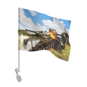 Флаг для автомобиля с принтом ТАНКИ в Санкт-Петербурге, 100% полиэстер | Размер: 30*21 см | game | tank | war | боевой танк | война | выстрел | дым | игра | искры | огонь | пламя | танк | танкист | техника