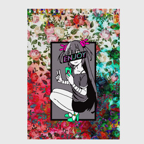 Скетчбук с принтом Enjoy Anime Flowers в Санкт-Петербурге, 100% бумага
 | 48 листов, плотность листов — 100 г/м2, плотность картонной обложки — 250 г/м2. Листы скреплены сверху удобной пружинной спиралью | anime | aquarell | enjoy | flowers | glitch | retrowave | sad | sadness | vaporwave | акварель | аниме | анимэ | глитч | глич | грустно | грустный | грусть | надписи | цветы