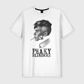 Мужская футболка хлопок Slim с принтом Peaky Blinders в Санкт-Петербурге, 92% хлопок, 8% лайкра | приталенный силуэт, круглый вырез ворота, длина до линии бедра, короткий рукав | blinders | peaky | shelby | thomas | козырьки | острые | сериалы | томас | шелби