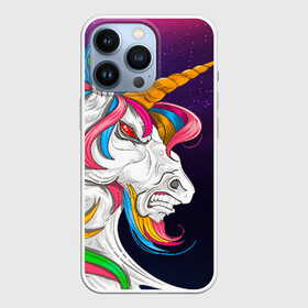 Чехол для iPhone 13 Pro с принтом Angry Unicorn в Санкт-Петербурге,  |  | Тематика изображения на принте: cosmos | hair | rainbow | stars | unicorn | волосы | глаза | единорог | злой | зубы | космос | лошадь | радуга