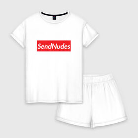 Женская пижама с шортиками хлопок с принтом SendNudes в Санкт-Петербурге, 100% хлопок | футболка прямого кроя, шорты свободные с широкой мягкой резинкой | nudes | send nudes
