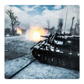 Магнитный плакат 3Х3 с принтом ТАНК в Санкт-Петербурге, Полимерный материал с магнитным слоем | 9 деталей размером 9*9 см | game | tank | war | боевой танк | война | выстрел | дым | игра | искры | огонь | пламя | танк | танкист | техника