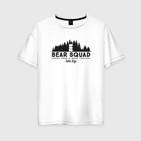 Женская футболка хлопок Oversize с принтом Крутой медвежий отряд в Санкт-Петербурге, 100% хлопок | свободный крой, круглый ворот, спущенный рукав, длина до линии бедер
 | we bare bears | белый | вся правда о медведях | гриз | гризз | гризли | медведь | мы обычные медведи | пан пан | панда | три обычных медведя
