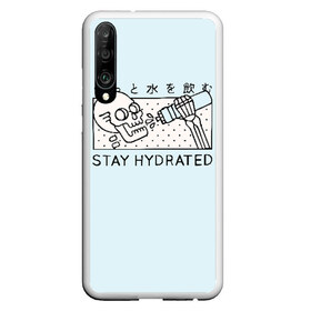 Чехол для Honor P30 с принтом STAY HYDRATED в Санкт-Петербурге, Силикон | Область печати: задняя сторона чехла, без боковых панелей | death | japan | skeleton | sport | vegan | water | yoga | веган | вегетарианство | вода | йога | скелет | спорт | хэллоуин | череп | япония