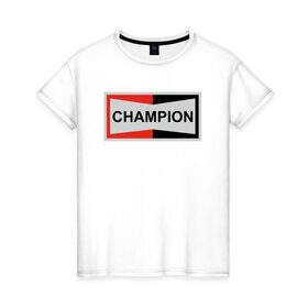 Женская футболка хлопок с принтом Champion в Санкт-Петербурге, 100% хлопок | прямой крой, круглый вырез горловины, длина до линии бедер, слегка спущенное плечо | champion | однажды в голливуде | чемпион