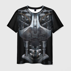 Мужская футболка 3D с принтом Терминатор т-800 в Санкт-Петербурге, 100% полиэфир | прямой крой, круглый вырез горловины, длина до линии бедер | броня | железный | костюм | машина | механизм | робот | скелет | скилет | сталь | стальной | т800 | терминатор