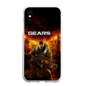 Чехол для iPhone XS Max матовый с принтом GEARS 5 в Санкт-Петербурге, Силикон | Область печати: задняя сторона чехла, без боковых панелей | alien | combat | fight | game | gears 5 | gears of war | gun | human | man | monsters | powerful | saw | strong | war | weapon | игры