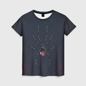 Женская футболка 3D с принтом Каракурт в Санкт-Петербурге, 100% полиэфир ( синтетическое хлопкоподобное полотно) | прямой крой, круглый вырез горловины, длина до линии бедер | marvel | spider | австралия | арахнофобия | вдова | кокон | красная | марвел | муха | насекомое | нить | паутина | полосы | сеть | спайдер | супергерой | тарантул | укус | фобия | черная | яд