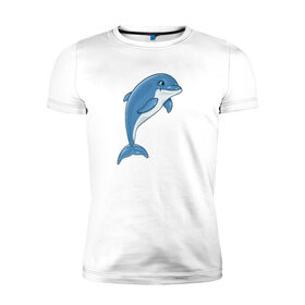 Мужская футболка хлопок Slim с принтом Дельфин в Санкт-Петербурге, 92% хлопок, 8% лайкра | приталенный силуэт, круглый вырез ворота, длина до линии бедра, короткий рукав | дельфин | милота | рисунок