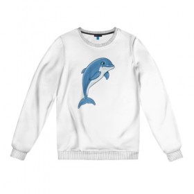 Женский свитшот хлопок с принтом Дельфин в Санкт-Петербурге, 100% хлопок | прямой крой, круглый вырез, на манжетах и по низу широкая трикотажная резинка  | дельфин | милота | рисунок