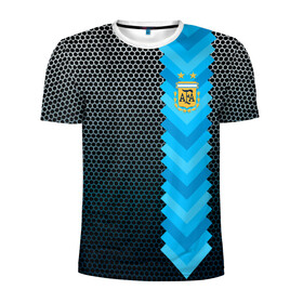 Мужская футболка 3D спортивная с принтом Аргентина форма  в Санкт-Петербурге, 100% полиэстер с улучшенными характеристиками | приталенный силуэт, круглая горловина, широкие плечи, сужается к линии бедра | аргентина | атрибутика | бег | победа | поле | сборная | соты | спорт | узор | футбол