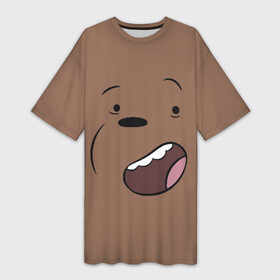 Платье-футболка 3D с принтом Радостный Гризз в Санкт-Петербурге,  |  | we bare bears | белый | вся правда о медведях | гриз | гризз | гризли | медведь | мы обычные медведи | пан пан | панда | три обычных медведя