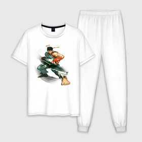 Мужская пижама хлопок с принтом Street Fighter Ryu в Санкт-Петербурге, 100% хлопок | брюки и футболка прямого кроя, без карманов, на брюках мягкая резинка на поясе и по низу штанин
 | street fighter ryu