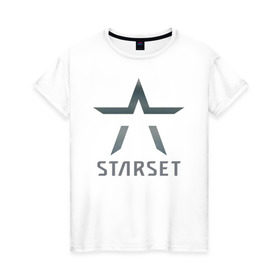 Женская футболка хлопок с принтом Starset в Санкт-Петербурге, 100% хлопок | прямой крой, круглый вырез горловины, длина до линии бедер, слегка спущенное плечо | logo | rock | starset | лого | рок | старсет