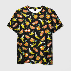 Мужская футболка 3D с принтом Рик и Морти фрукты в Санкт-Петербурге, 100% полиэфир | прямой крой, круглый вырез горловины, длина до линии бедер | vdzajul | морти | рик | рик и морти
