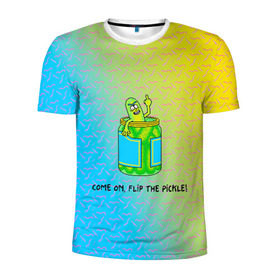 Мужская футболка 3D спортивная с принтом Pickle Rick в Санкт-Петербурге, 100% полиэстер с улучшенными характеристиками | приталенный силуэт, круглая горловина, широкие плечи, сужается к линии бедра | pickle | rick and morty | vdkovmar | банка | огурец | палец | прикол | рик и морти