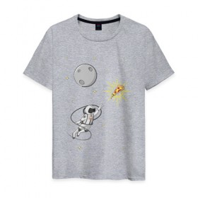 Мужская футболка хлопок с принтом Пиццанавт в Санкт-Петербурге, 100% хлопок | прямой крой, круглый вырез горловины, длина до линии бедер, слегка спущенное плечо. | астронавт | графика | еда | звезды | космонавт | космос | луна | пицца | рисунок