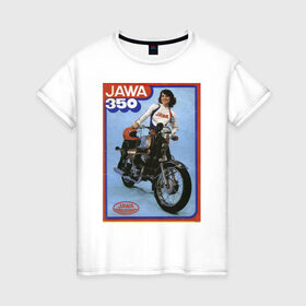 Женская футболка хлопок с принтом Ява в Санкт-Петербурге, 100% хлопок | прямой крой, круглый вырез горловины, длина до линии бедер, слегка спущенное плечо | jawa | jawa 350 | jawa мотоциклы | купить jawa | мотоцикл | мотоцикл ява | ява | ява 350