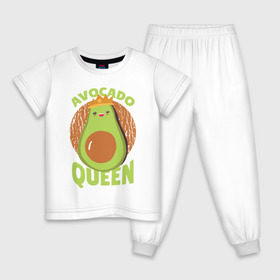 Детская пижама хлопок с принтом Авокадо Королева в Санкт-Петербурге, 100% хлопок |  брюки и футболка прямого кроя, без карманов, на брюках мягкая резинка на поясе и по низу штанин
 | Тематика изображения на принте: avocado | queen | авокадо | королева | королевы | надписи | надпись