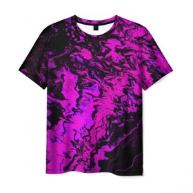 Мужская футболка 3D с принтом Пурпурные краски в Санкт-Петербурге, 100% полиэфир | прямой крой, круглый вырез горловины, длина до линии бедер | abstract | acrylic | art | color | liquid | modern | paint | painting | splash | абстракция | акрил | арт | брызги | жидкость | искусство | краска | рисунок | современный