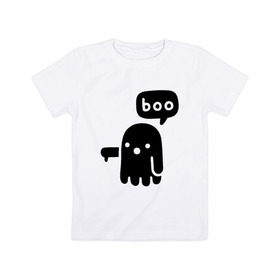 Детская футболка хлопок с принтом Boo в Санкт-Петербурге, 100% хлопок | круглый вырез горловины, полуприлегающий силуэт, длина до линии бедер | 19 | 2019 | boo | ghost | halloween | бу | ведьма | зло | картинка | нечисть | приведение | призрак | прикольная | тыква | тьма | ужас | хелловин | хеллоувин | хэллоуин